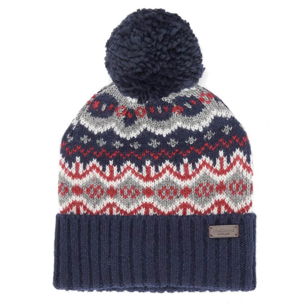 Barbour Case Fairisle Bobble Beanie Hat Blue Granite