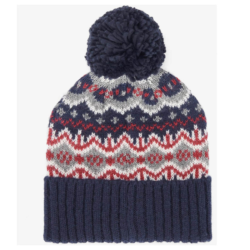 Barbour Case Fairisle Bobble Beanie Hat Blue Granite