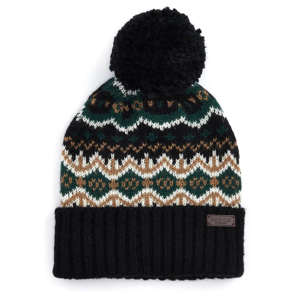 Barbour Case Fairisle Bobble Beanie Hat Green Loch