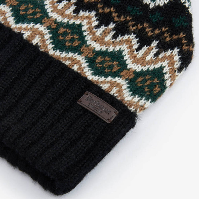 Barbour Case Fairisle Bobble Beanie Hat Green Loch