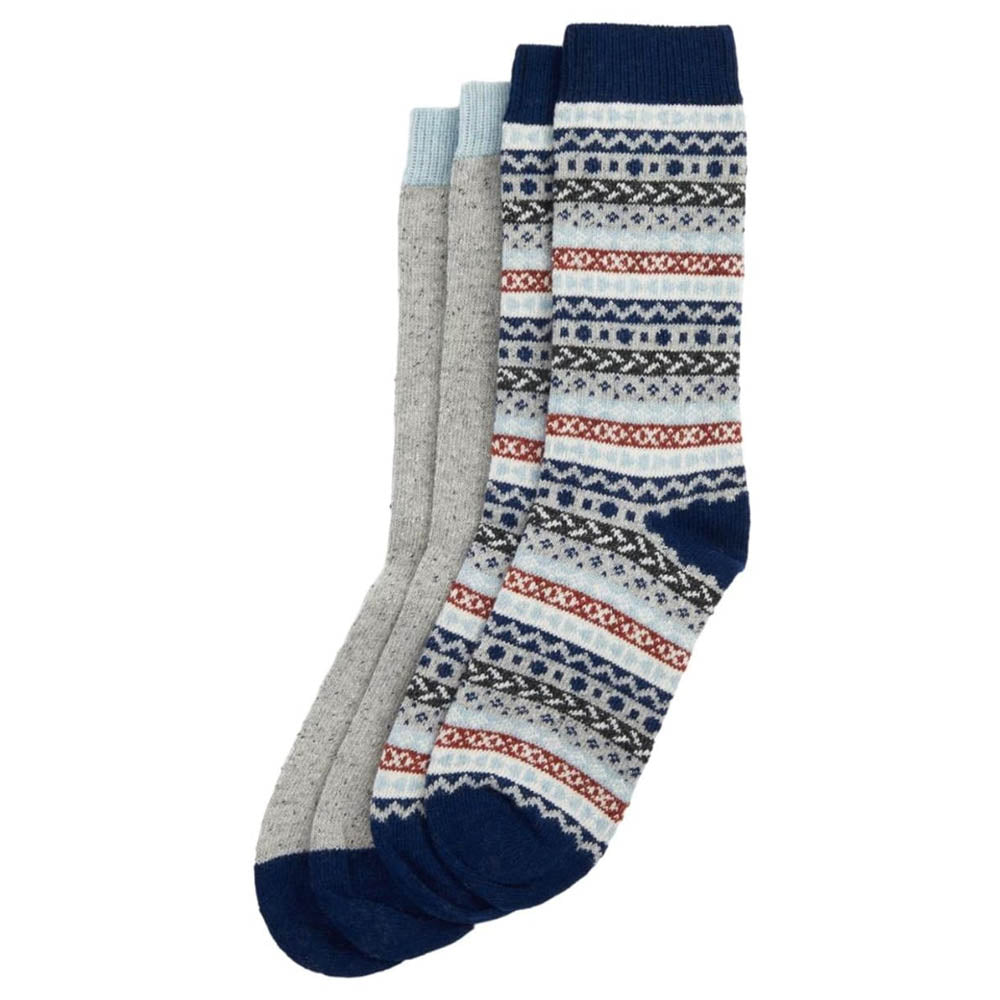 Barbour Mens Fairisle Socks 2 Pack Blue Granite Mix