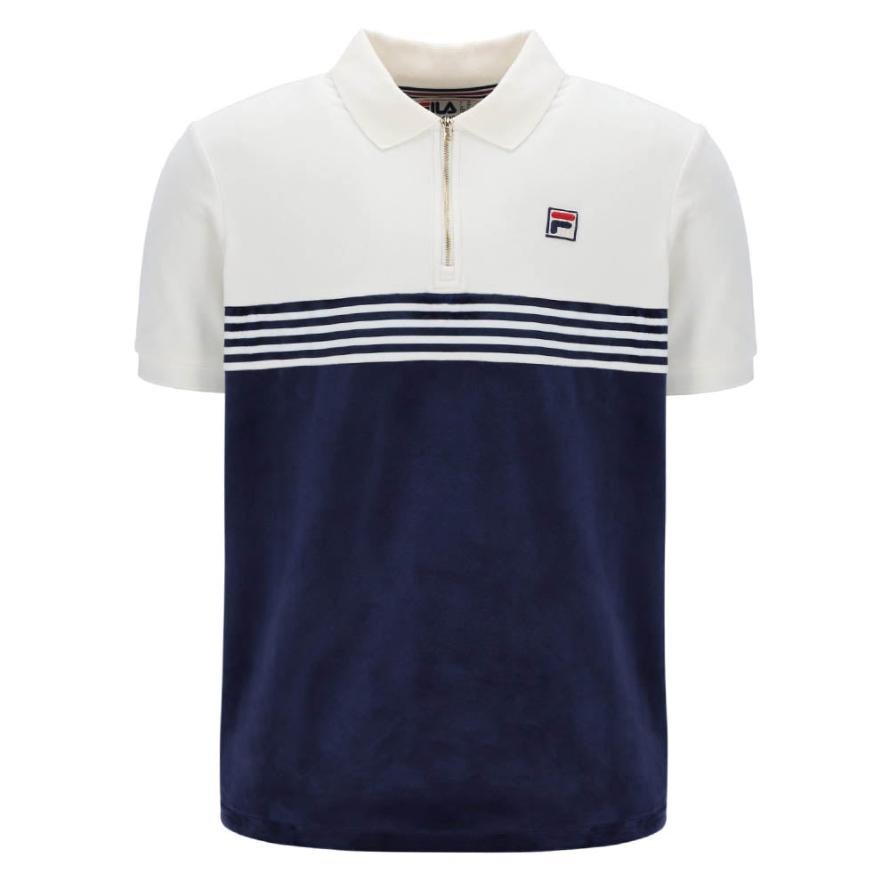 Fila Vintage Lennox Stripe Velour Polo Shirt Fila Navy / Gardenia