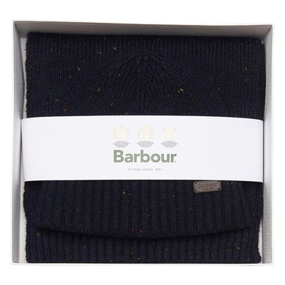 Barbour Men's Carlton Fleck Beanie & Scarf Gift Set Navy