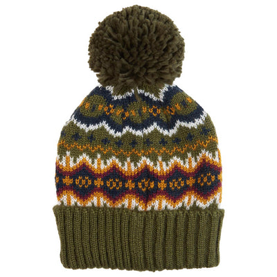 Barbour Case FairIsle Bobble Beanie Olive