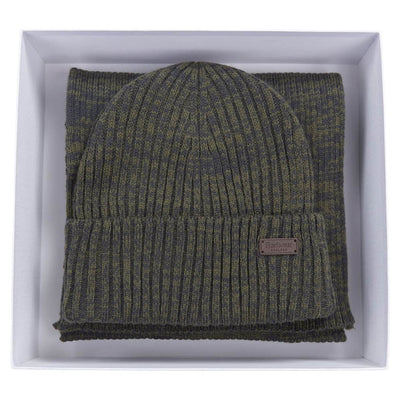 Barbour Men's Crimdon Beanie & Scarf Gift Set Olive Twist