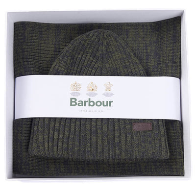 Barbour Men's Crimdon Beanie & Scarf Gift Set Olive Twist